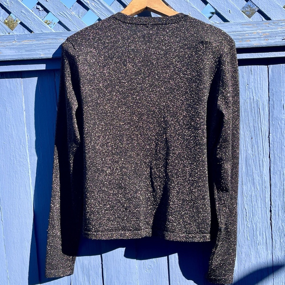 J.‎ MCLAUGHLIN Small Corfu Cropped Crewneck Cardigan Metallic Black Gold - Picture 2 of 7